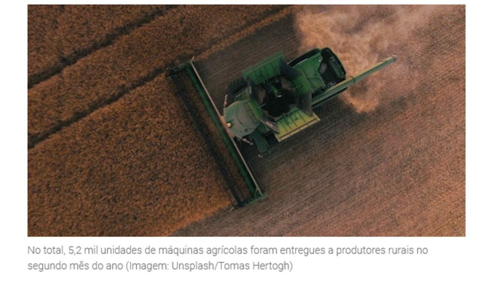 Fenabrave: venda de máquina agrícola sobe 45% em fevereiro ante fevereiro de 2021