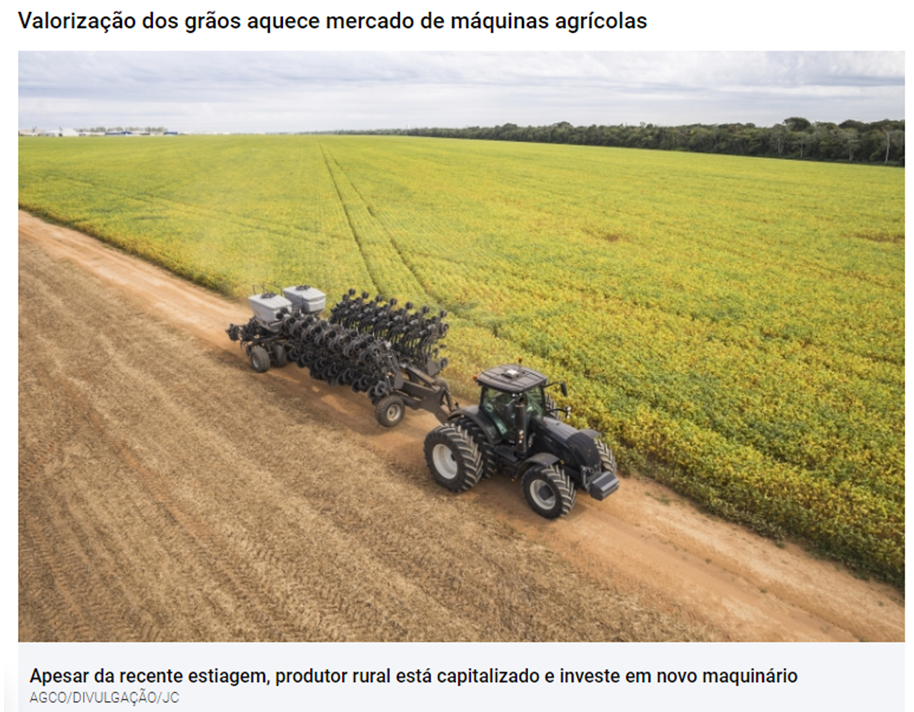 Valorização dos grãos aquece mercado de máquinas agrícolas