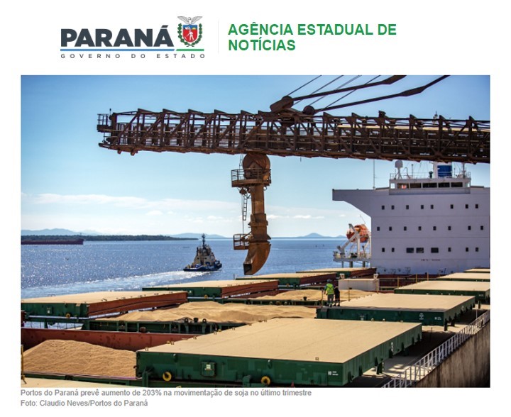 Portos do Paraná prevê aumento de 203% na movimentação de soja no último trimestre